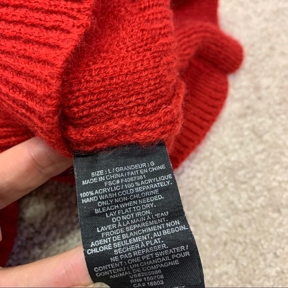 SMALL breed dog red white snowflake knit turtleneck sweater size large - Picture 4 of 6